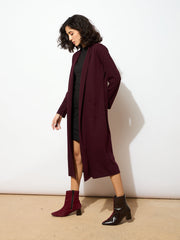 Women Burgundy Rib Longline Shrug-SFJCKT6229