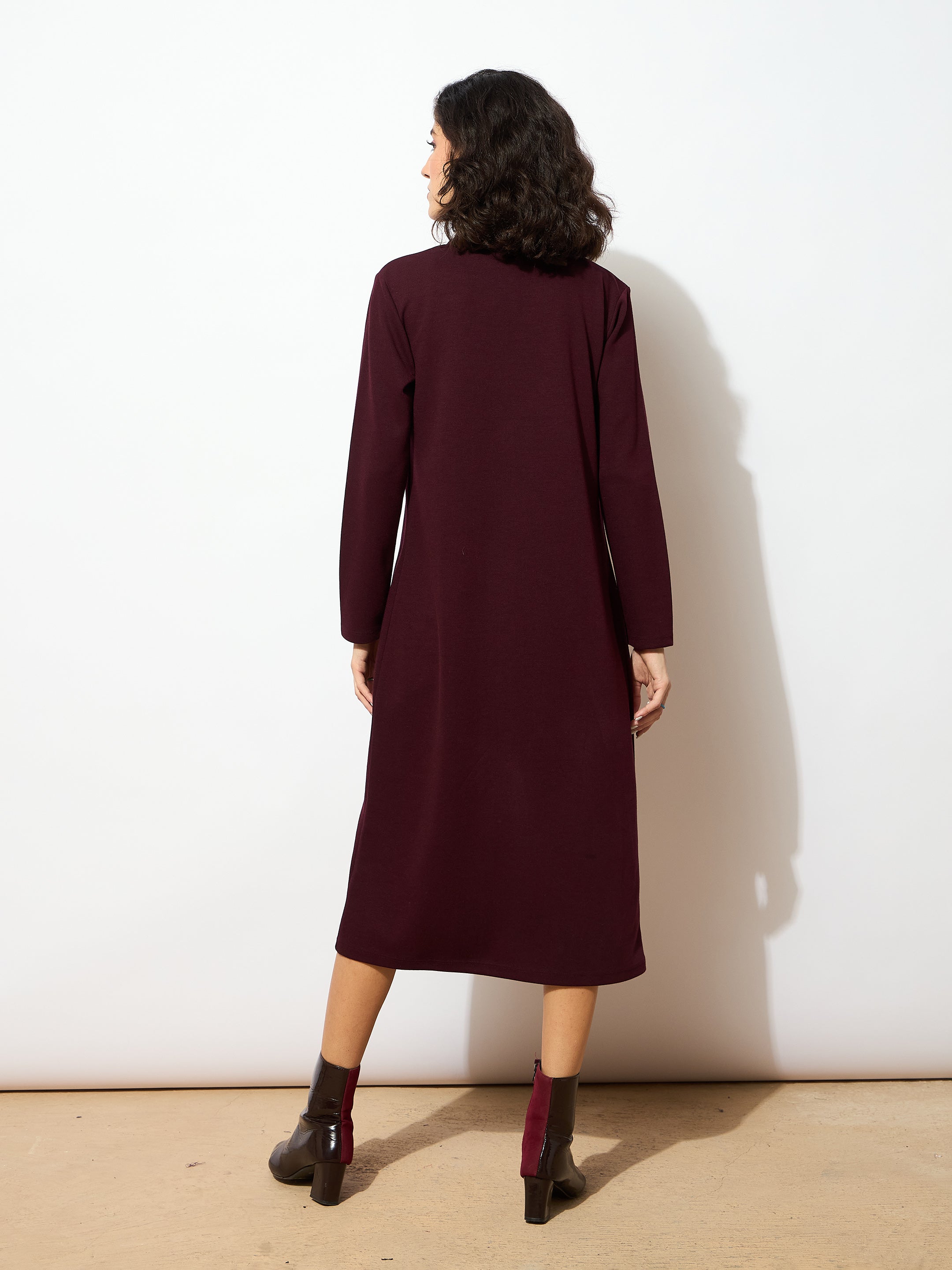 Women Burgundy Rib Longline Shrug-SFJCKT6229