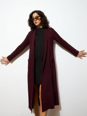 Women Burgundy Rib Longline Shrug-SFJCKT6229