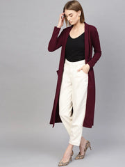 Women Solid Burgundy Full Sleeve Jacket