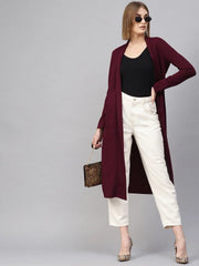 Women Solid Burgundy Full Sleeve Jacket