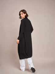 Women Black Rib Longline Shrug-SFJCKT6230