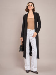 Women Black Rib Longline Shrug-SFJCKT6230