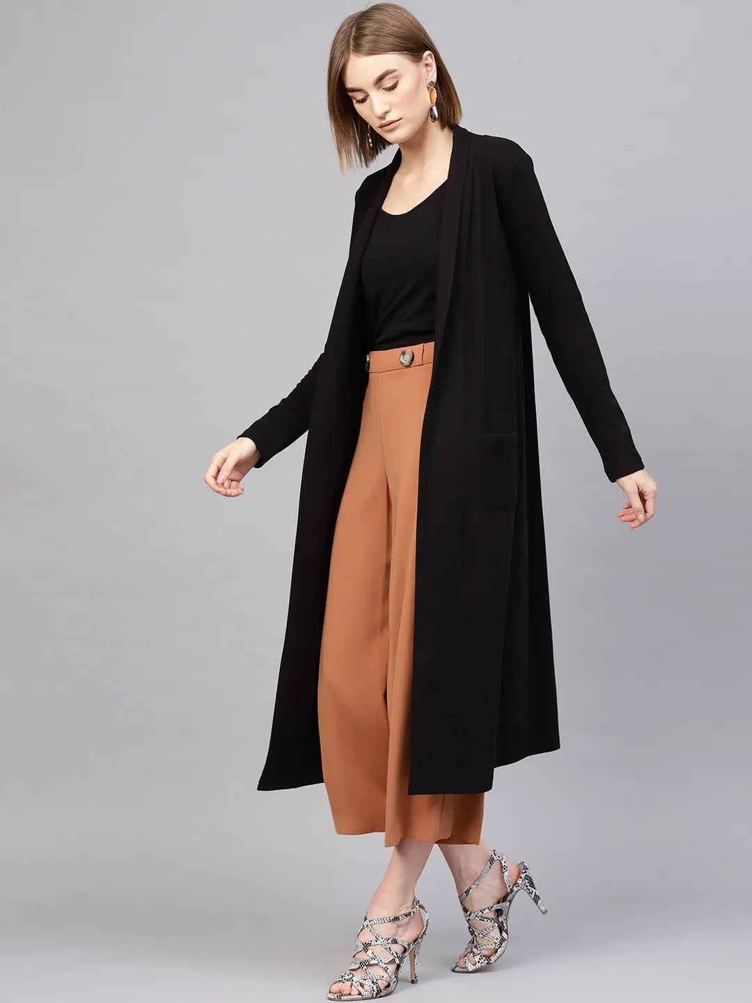Black Ribbed Longline Shrug | Trendy Women's Fashion Jackets