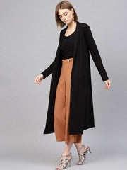 Women Solid Black Full Sleeve Jacket
