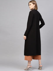 Women Solid Black Full Sleeve Jacket