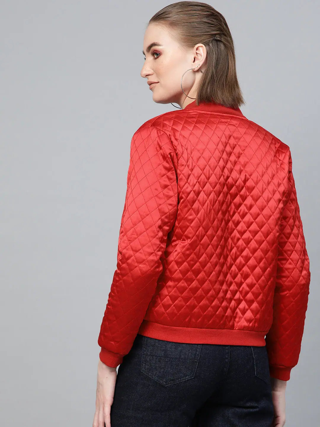 Red Quilted Bomber Jacket - Women's Winter Coats