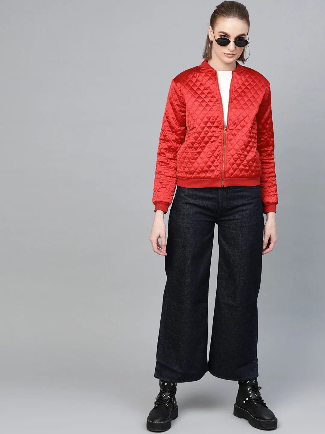 Red Quilted Bomber Jacket - Women's Winter Coats