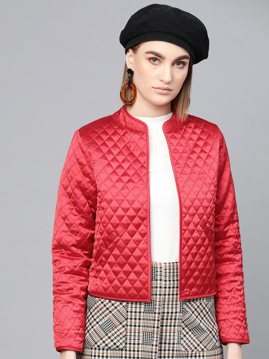 Women's Red Quilted Jacket - Trendy Fashion Jacket