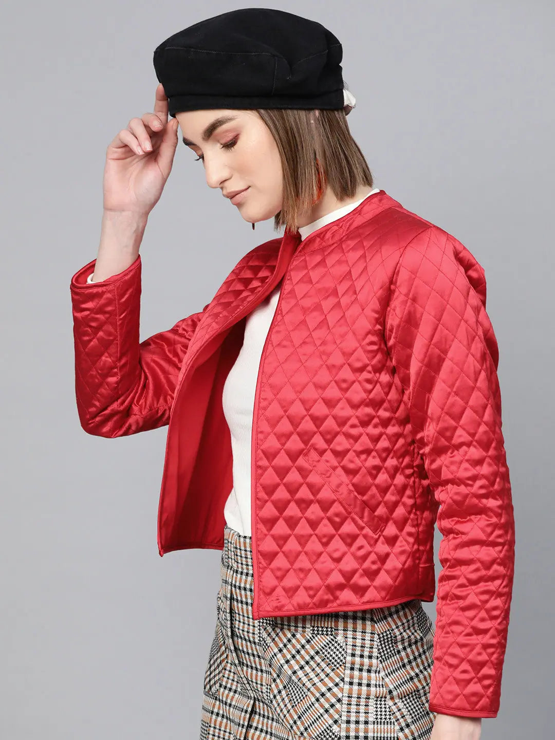 Women's Red Quilted Jacket - Trendy Fashion Jacket
