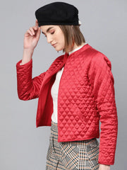 Women Solid Red Full Sleeve Jacket