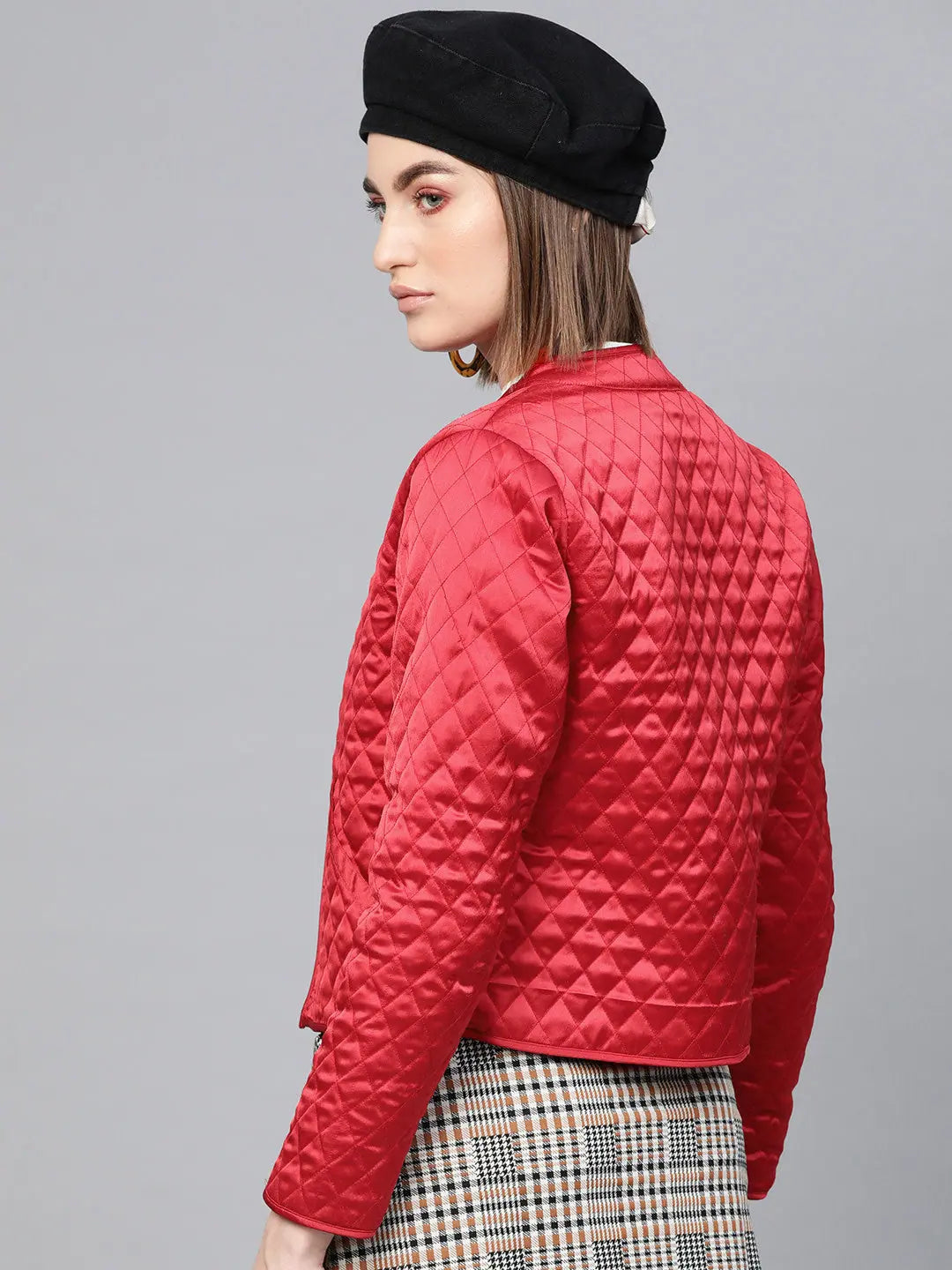 Women's Red Quilted Jacket - Trendy Fashion Jacket