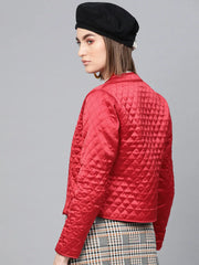 Women Solid Red Full Sleeve Jacket