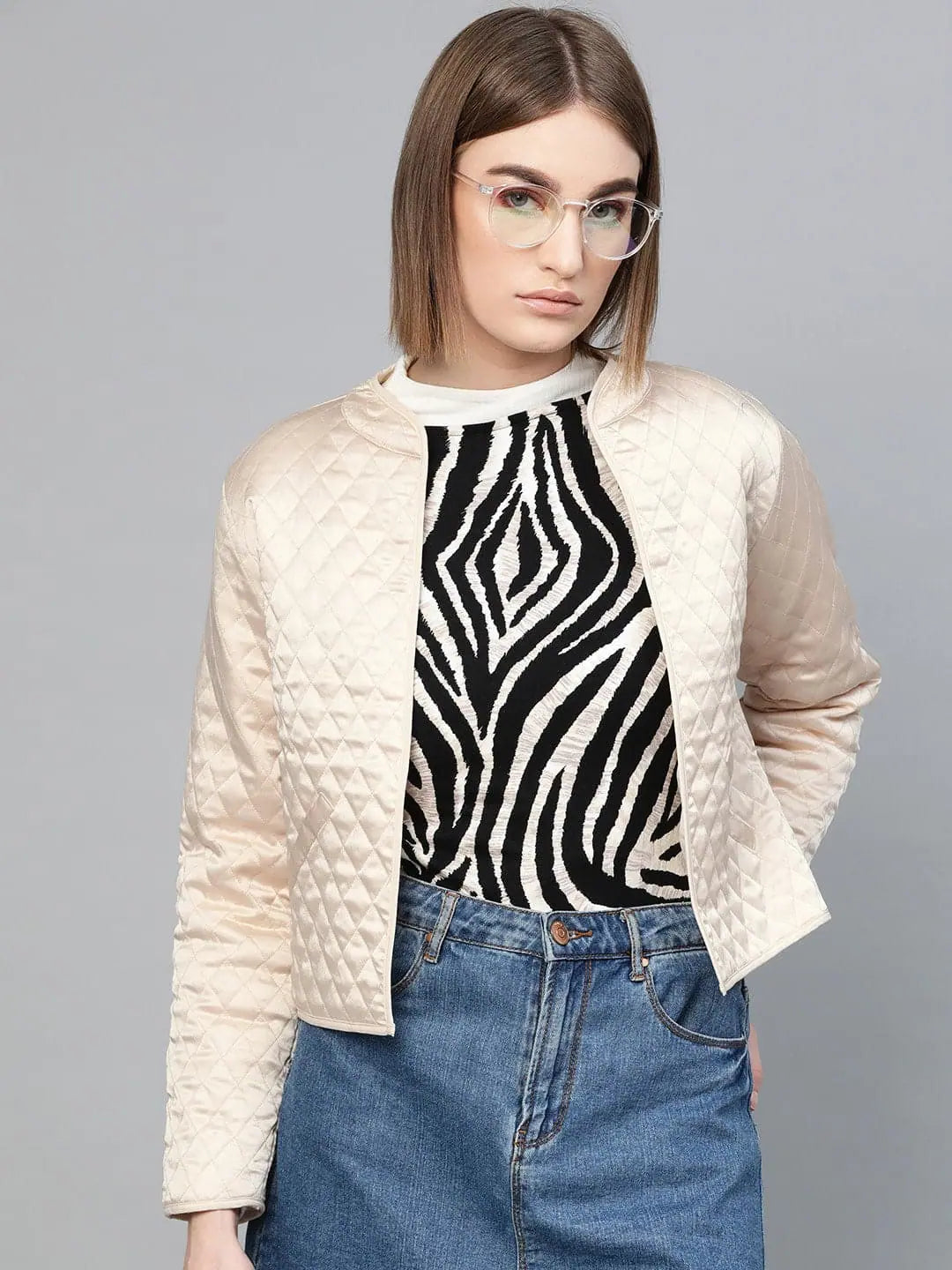 Beige Quilted Jacket - Women's Fashion Outerwear