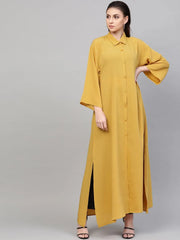 Women Solid Mustard Collared Neck Jacket