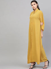 Women Solid Mustard Collared Neck Jacket
