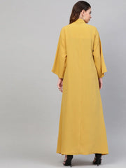 Women Solid Mustard Collared Neck Jacket