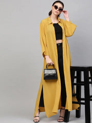 Women Solid Mustard Collared Neck Jacket