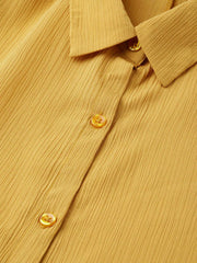Women Solid Mustard Collared Neck Jacket