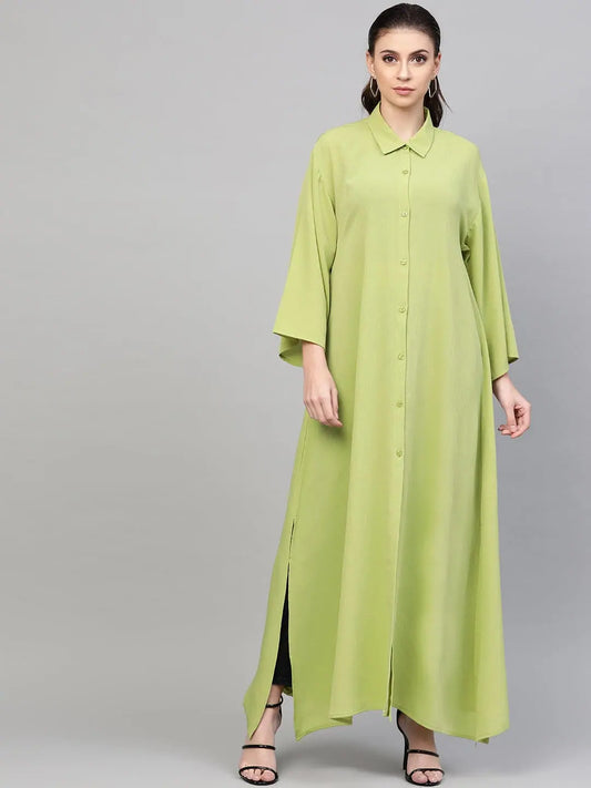 Women Solid Green Collared Neck Jacket 1080