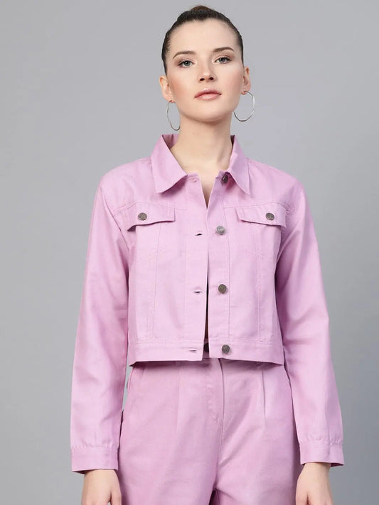Women Solid Standard Purple Jacket 1080