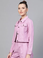 Women Solid Standard Purple Jacket