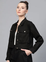 Women Solid Standard Black Jacket