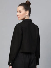 Women Solid Standard Black Jacket