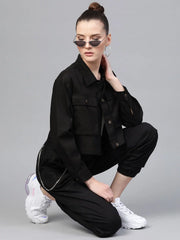Women Solid Standard Black Jacket