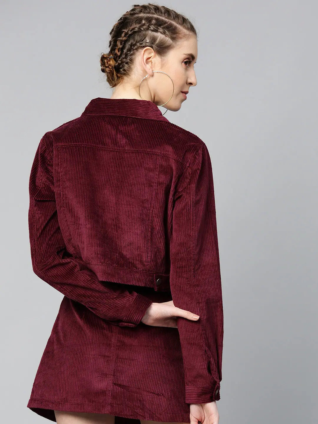 Burgundy Corduroy Boxy Jacket - Women's Fashion Jackets