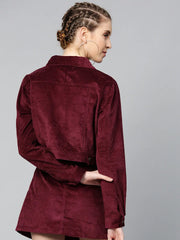 Women Solid Standard Burgundy Jacket