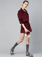 Women Solid Standard Burgundy Jacket