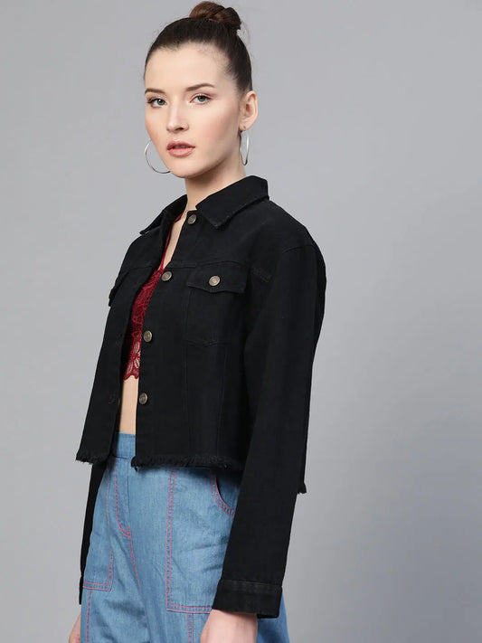 Women Solid Standard Black Jacket 1080