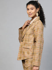 Women Printed Beige Full Sleeve Jacket
