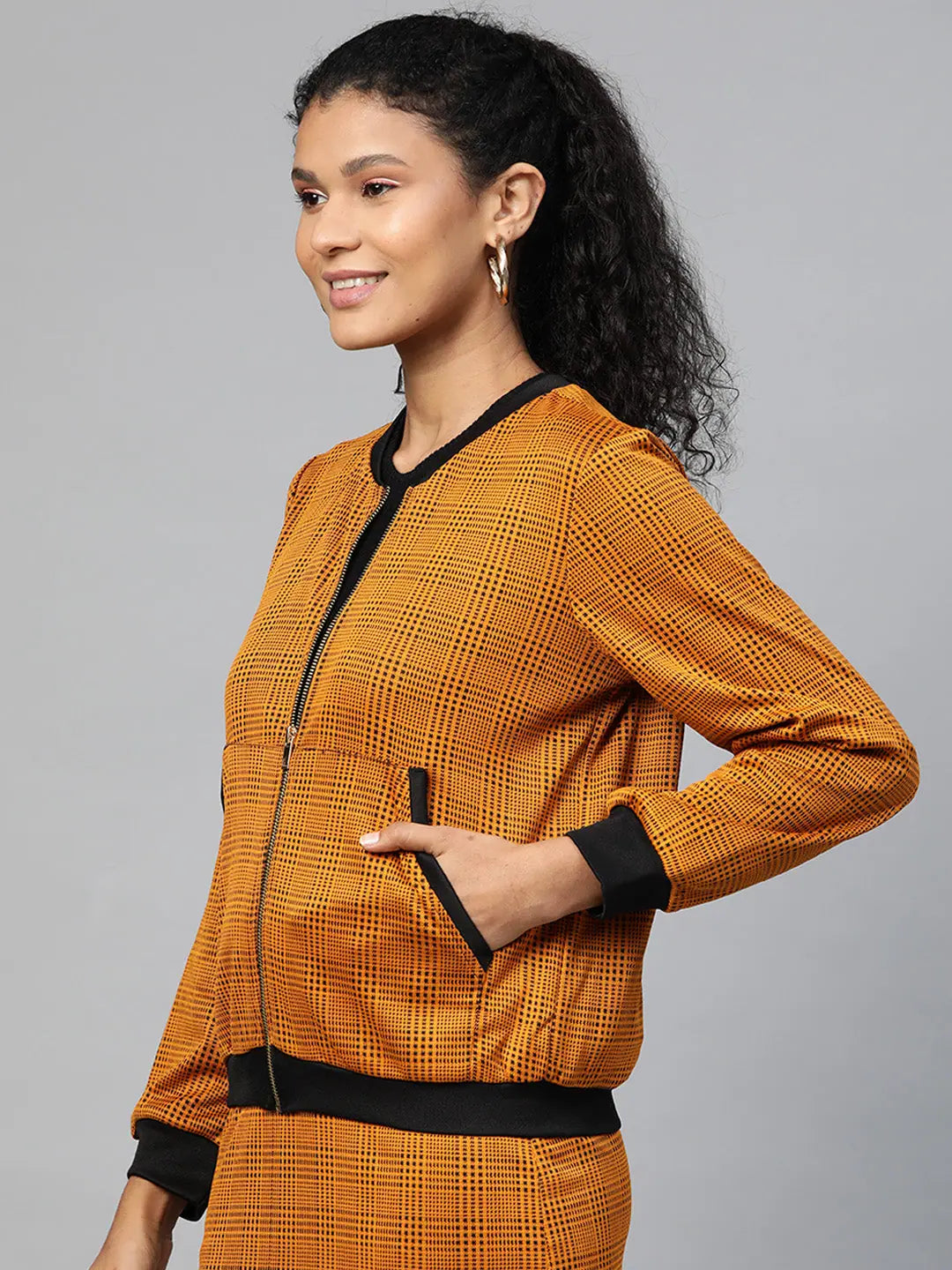 Mustard Check Bomber - Women's Fashion Trendy Jackets