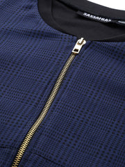 Women Printed Navy Round Neck Full Sleeve Jacket