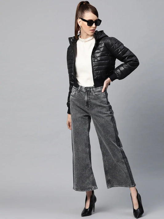 Women Solid Black Full Sleeve Jacket 1080