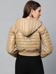 Women Solid Beige Full Sleeve Jacket