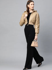 Women Solid Beige Full Sleeve Jacket