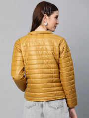 Women Solid Mustard Full Sleeve Jacket