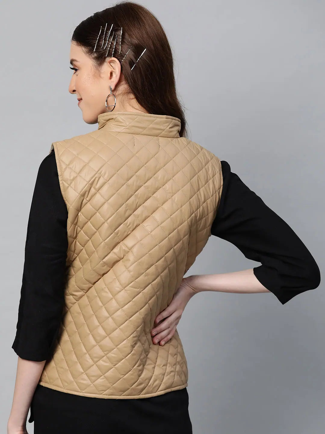 Beige Sleeveless Puffer Jacket | Women's Fashion Jackets