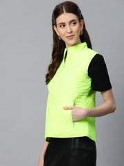 Women Solid Green Sleeveless Jacket