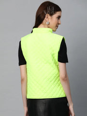 Women Solid Green Sleeveless Jacket