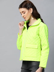 Women Solid Green Full Sleeve Jacket