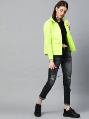 Women Solid Green Full Sleeve Jacket