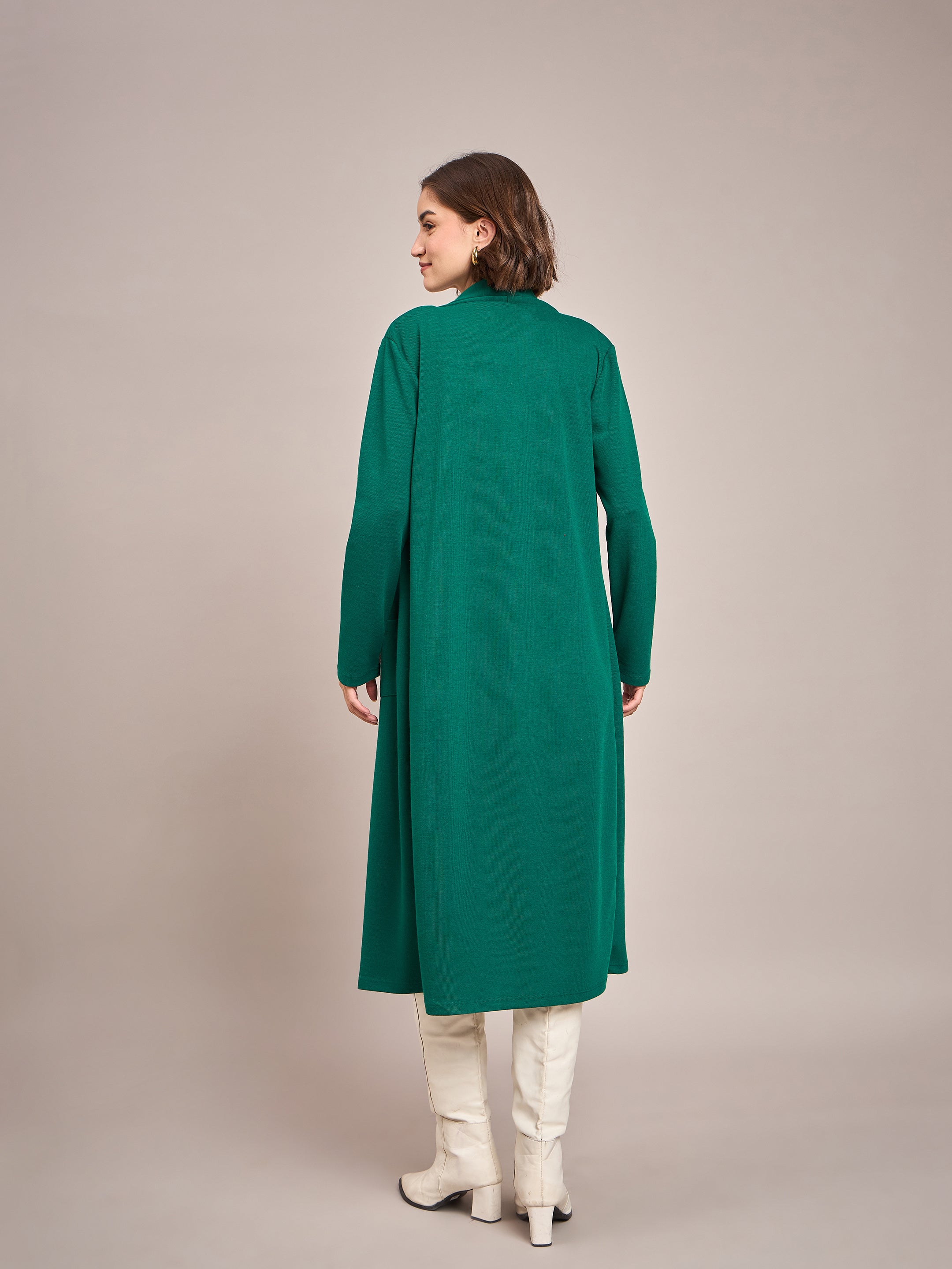 Women Emerald Rib Front Open Longline Shrug-SFJCKT6364