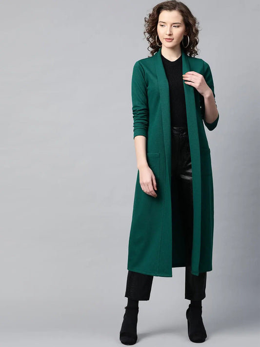Women Solid Green Full Sleeve Jacket 1080