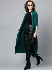 Women Solid Green Full Sleeve Jacket