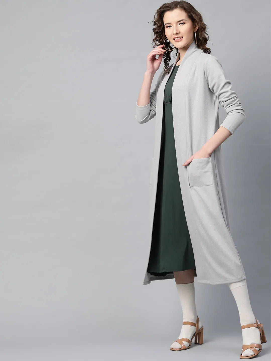 Grey Longline Shrug: Women's Fashionable Outerwear Jackets