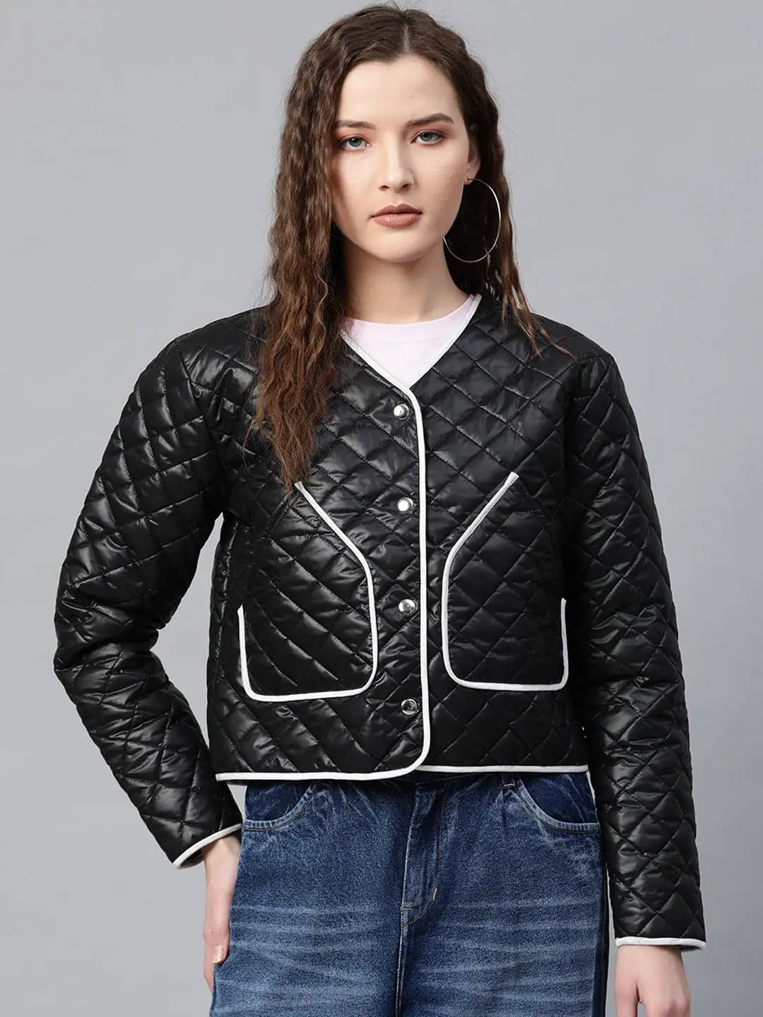 Women's Black Quilted Jacket - Trendy Women's Fashion Jackets